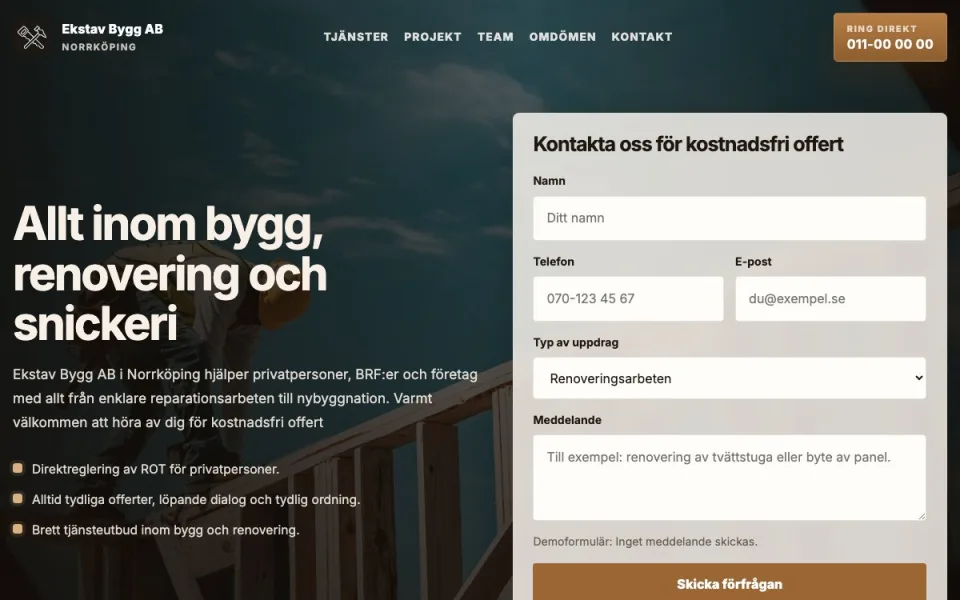 Ekstav – demo onepager